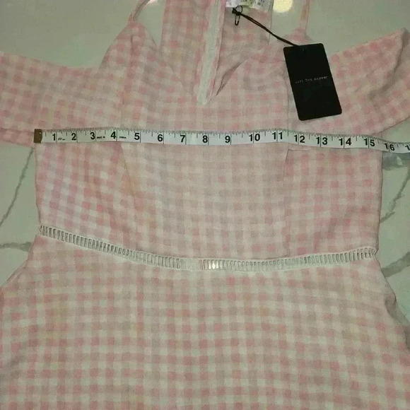 J.O.A. Womens Pink Gingham Off The Shoulder Halter Dress Size Medium NWT - Picture 11 of 12